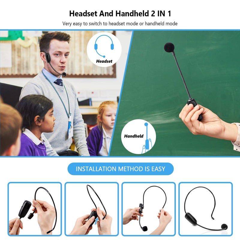 Bietrun Wireless Microphone Headset, UHF Wireless Headset Mic System, 160ft Range,1/8'' and 1/4'' Plug, for Speakers, Voice Amplifier, PA System(Not Supported AUX/iOS) - Image 5